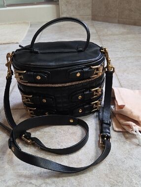 Rebecca Minkoff Black Quilted Hitch Hiker Leather Crossbody with Gold Hardware
